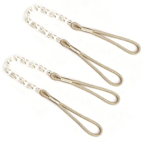 Image of Shensuii Pearl Curtain Tiebacks for Home Hotel Decor, 2Pcs Beige