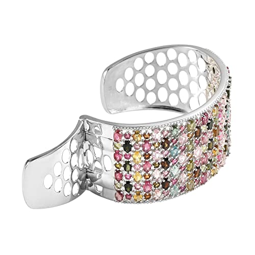 Shop Lc Multi-Tourmaline 925 Sterling Silver Platinum Plated Cuff Bangle Bracelet For Women Jewelry Gifts Size 7.25" Ct 21.6 Wedding Engagement Promise Anniversary Birthday Gifts #TOP3