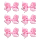 6 PCS Hair Accessories: 3" Grosgrain Ribbon Alligator Clips for Toddler Girls & Kids (Pink)