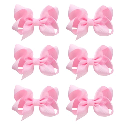 6 PCS Hair Accessories: 3" Grosgrain Ribbon Alligator Clips for Toddler Girls & Kids (Pink)