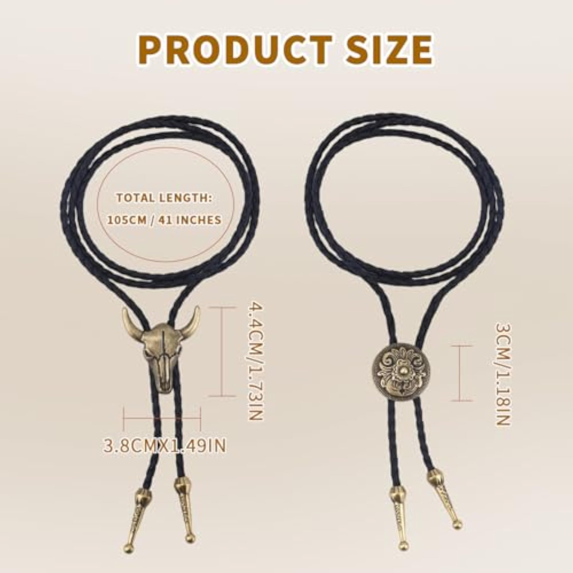 2pcs Adjustable Western Bolo Tie Necklace Set for Men & Women