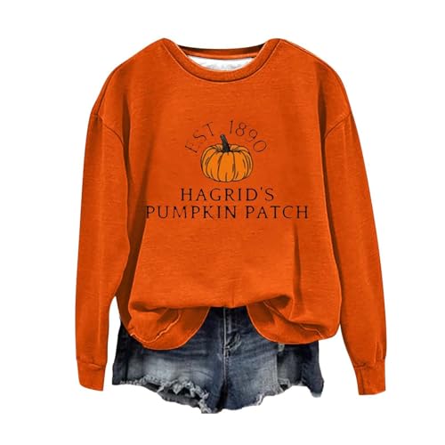 Your Order Today'S Deals of The Day Halloween Sweatshirt for Women Halloween Pumpkin Ladies Fashionable Casual Hoodless Sweatshirt Oversized Sweatshirt Women Xmas Presents for Women (Orange, M)