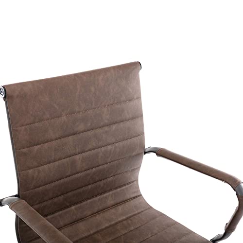 Image of Office Desk Chair No Wheels Set of 6 PU Leather Computer Chairs Mid Back Guest Chairs for School Reception Conference Waiting Room, Vintage Brown
