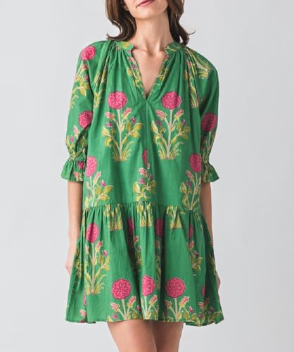 Lordree Women Boho Ruffle Sleeve Mini Dress Summer Trendy Floral Print Short Sleeve V Neck Cute Babydoll Loose Flowy Dress2