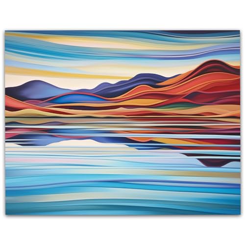 Reflections Modern Contemporary Abstract Poster - Serene Sky and Mountain Reflection Artwork for Living Rooms, Bedrooms, Offices, and Modern Spaces (Unframed Print Poster, 11x14)