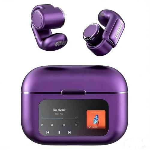 LOBKIN Auriculares de Clip, Auriculares Abiertos con Micrófono HD Incorporado Inalámbricos Bluetooth 5.4, Open Earbuds con Pantalla LED y 4GB de Memoria, 36 Horas de...