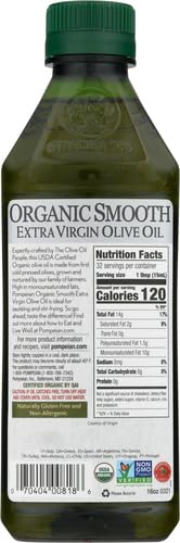 Image of Pompeian Smooth Organic Extra Virgin Olive Oil - 16 Fl Oz - First Cold Pressed Olive Oil for Cooking - Smooth Taste for Sauteing, Stir-Frying, and Baking (Pack of 5)