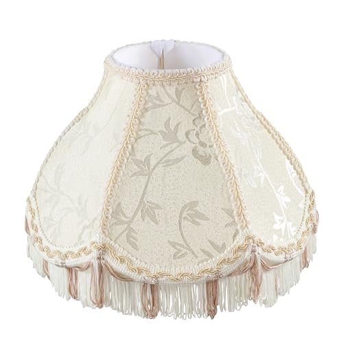 Image of Aspen Creative 55005 Handsewn Scallop Dome Transitional UNO Fringe Lamp Shade in Cornsilk White Jacquard Fabric, 4 inch Top x 10 inch Bottom x 7 inch Height, Slip UNO 33mm