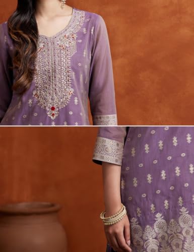 Image of Amazon Brand - Myx Women's Jaquard Embroidered Kurta And Sharara Set With Dupatta | Sharara Suit Set (Available In Plus Sizes)