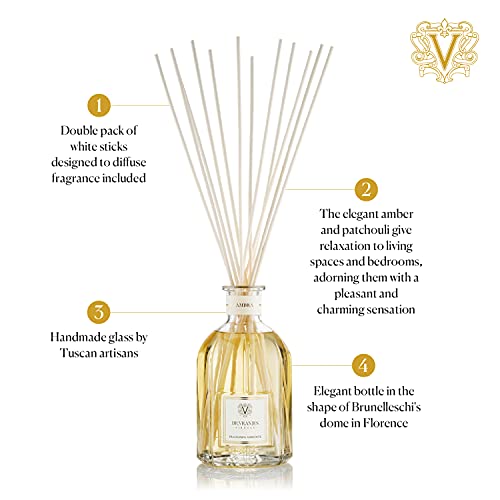 Dr. Vranjes - Ambra 250 ml Diffuser + Double Pack of White Sticks (3 Pieces Bundle)- Luxury Home Fragrance, Made in Italy, Main Scent: Oriental, Olfactory Pyramid: Amber, Patchouli, Sandalwood