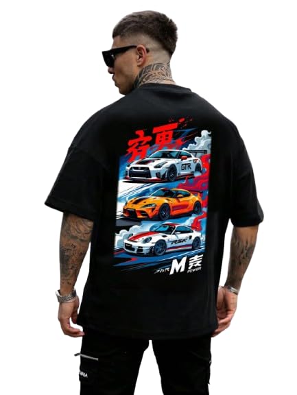 Image of SQF Men's Cottonblend Oversized, Black, Half Sleeve Round Neck Back Font Printed T-Shirt, Graphic T-Shirt
