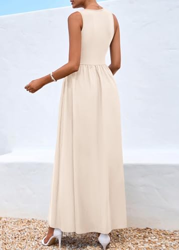 Image of KIRUNDO Summe Sleeveless Maxi Dresses for Women 2026 Spring Wedding Guest A Line Tank Elegant Flowy Beach Long Sundress