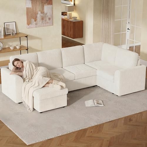Canapé panoramique modulable en U 282 cm avec Repose-Pieds Multifonctionnel, 6 Places Grand canapé Convertible, Assise Profonde, Mousse Haute densité,...