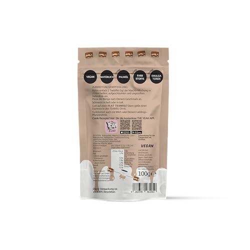 Teamisu Matcha Latte (100 g) – 20 Portionen |Tiramisu-inspirierter Drink | Cozy Fusion aus geröstetem Hojicha Tee & Kakao | Vegan & natürlich | Wenig Koffein | Für heiße & kalte Matcha Lattes
