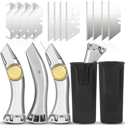 4 Pack Heavy Duty Fixed Roofing Knife with 12 Pcs Replacement Blades, Navajas Para Roofing and Drywall Tools, Shark Vinyl Utility Cutter for Carpet, Indoor Outdoor Construction Marking Herramientas