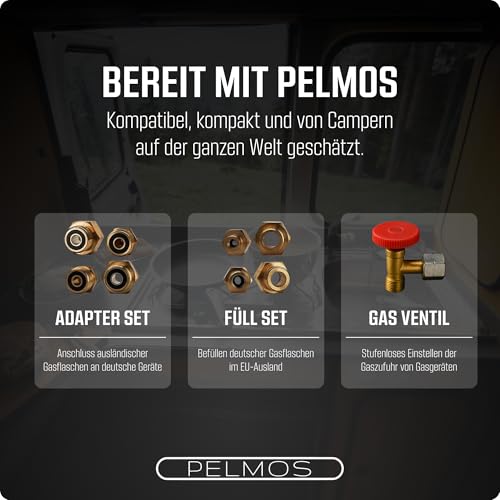 PELMOS Gasdruckregler aus Messing I Zum genauen Regulieren der Gaszufuhr I Stufenloses Gasventil für Gasgrills und andere Gasgeräte