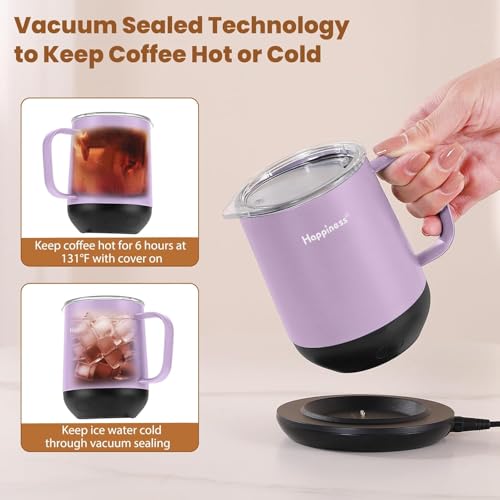 Image of Happiness Smart Heated Coffee Mug,12oz Rechargeable Electric Self Heating Temperature Control Coffee Cup,Gifts for Mom Dad Grandma Wife