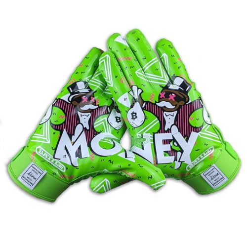 Battle Sports MM 2.0 Neon Green Wide Receiver Football Gloves, Ultra Stick Adult & Youth Gloves - Adult Large, Neon Green