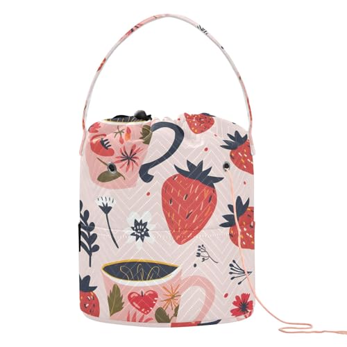 Yarn Storage Bag Small Crochet Bag Knitting Bag Organizer Cup Strawberry Yarn Bags for Crocheting Basket