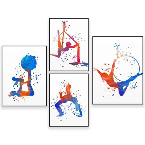 AINIBPO Silueta de niña de yoga, descarga de póster de yoga, impresión de mujer de yoga, acuarela de postura, decoración de estudio de yoga, pintura sobre lienzo, arte de pared de 20 x 30 cm, sin