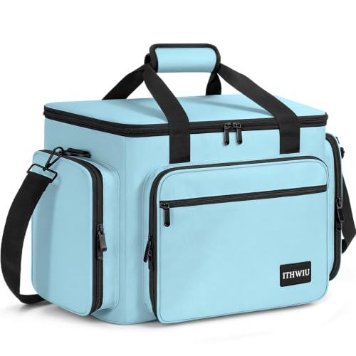 Image of Sewing Machine Carrying Case with Multiple Storage Pockets Large Capacity, Universal Tote Storage Bag Compatible with Most Standard Singer, Brother, Janome, Blue