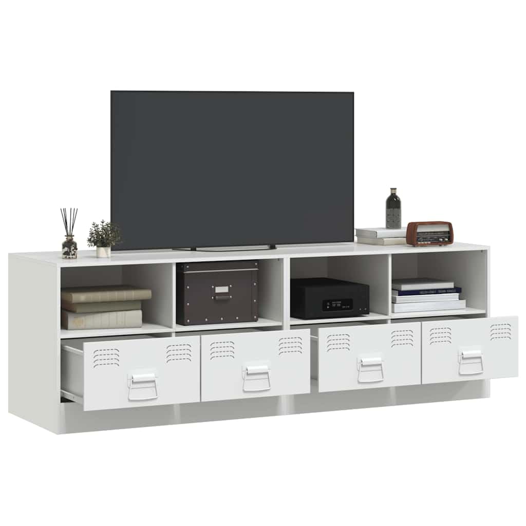 Lot de 2 armoires TV blanches en acier laminé à froid 67 x 39 x 44 cm avec 2 étagères et tiroirs, charge jusqu'à 90 kg, meuble bas moderne pour salon, convient pour téléviseurs de 51 à 76 cm