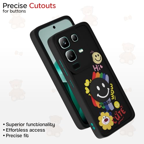 Image of Pikkme Back Cover for Infinix Note 50s 5G | Soft Silicone| Cute Rainbow Smile & 3D Cartoon Flower Design | Shockproof Raised Camera Protection Bumper Case (Black)