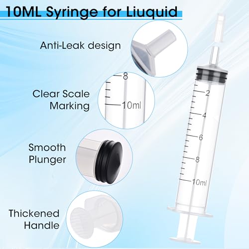 Image of 10 Pack 10ml Plastic Syringe, Luer Slip Tip with Cap, Syringes for Liquid, Measuring, Watering, Refilling, Feeding