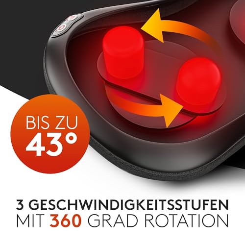 Foto von Wellax - Massagekissen mit Wärmefunktion & 360° Drehung - Shiatsu Nackenmassagegerät mit 3 Geschwindigkeiten für Schultern & Rücken - inkl. Verlängerungsgurt - Neck Massager, Schwarz