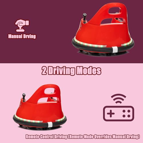 Image of 12V Kids Ride On Bumper car for Toddlers& Kids, Battery Powered Electric Vehicle Ride on Toys Car W /Parents Remote Control, Music, Bright Colorful LED Lights and 360 Spin, Red