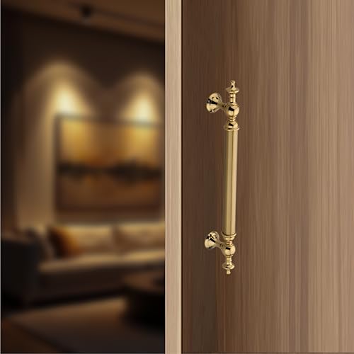 Image of Vintage Royal Main Door Handle | 8 Inch Premium Pull Push Handle for Home, Office, Hotels & Villas | Stainless Steel Gold TT Finish |Hole to Hole 200mm | 3 Years Warranty