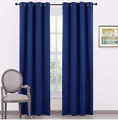 Image of Comfy Home Fabric Solid Grommet Curtain, 9 Feet, Blue, Pack of 2
