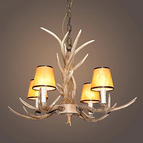 Lustre bois de cerf scandinave rétro plafonnier créatif 4 lampes salon