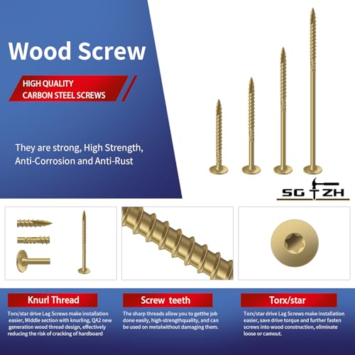 Image of #14 x 4 Inch Outdoor Structural Wood Deck Screws (23Pcs /1lb), Carbon Steel, Tan, Flat Head, Rust Resistant Epoxy Coated, T30 Star Bit