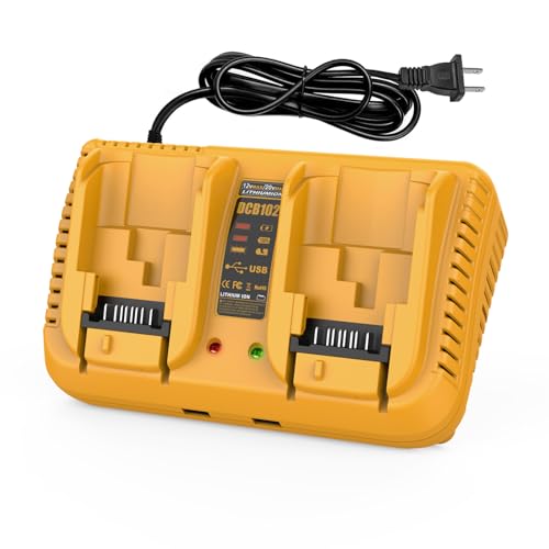 DCB102 Fast Charger Replacement for Dewalt Battery Charger with 2 USB Port Compatible with Dewalt 12V 20V Batteries