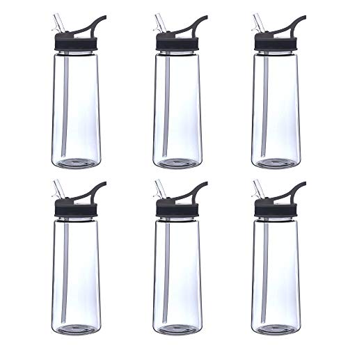 DISCOUNT PROMOS Plastic Sports Bottles with Spill-Proof Lids and Straw – 22 oz. – Set of 10 – Bulk Pack for Father’s Day – Reusable for Gym, Home, Office – Clear