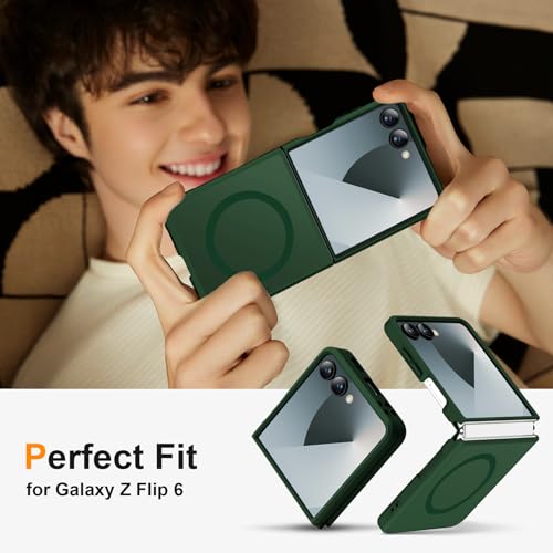 Image of ORETECH Magnetic for Samsung Galaxy Z Flip 7 Case, with [2 x Screen Protector] Translucent Back Non-Slip Hard PC Shockproof Bumper Protective Case for Samsung Z Flip 7 - Green