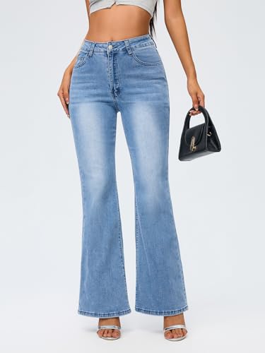 Womens High Waisted Bootcut Jeans Curvy Stretchy Buttoned Denim Pants Wide Leg Baggy Jean3