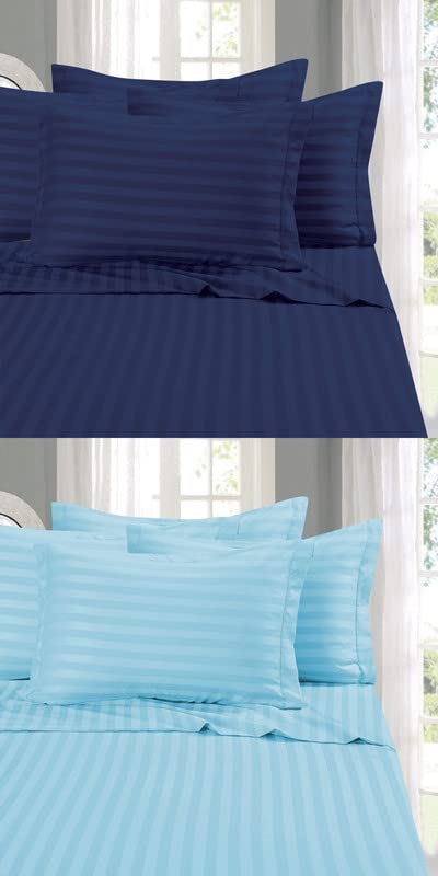 Image of 210 TC 100% Cotton Pillow Covers Set of 4 | Ultra Soft Satin Striped Pillow Case | 18 x 27 Inches, Dark Blue & Light Blue