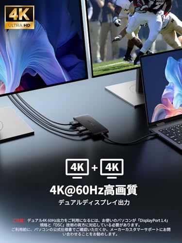 Lemorele USB C ドッキングステーション hdmi 2つ 4K 60Hz 2画面出力 7 in 1 USB Type C ハブ の商品画像 1