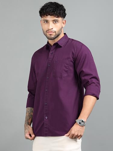 Image of Men Slim Fit Solid Spread Collar Casual Shirt