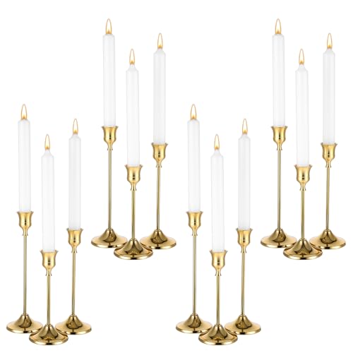 12 Pack Brass Golden Candlestick Holders, Vintage Taper Candle Ho...
