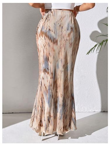 GORGLITTER Women's Flowy Boho Maxi Skirts Pleated Fishtail High Waist Cocktail Long Skirt Trendy 20252