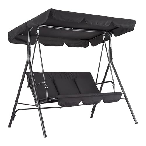 Balancelle De Patio 3 Places, Hamac Suspendu De Porche Extérieur Avec Auvent Réglable Et Accoudoirs, Assise Et Dossier En Textilène Respirant, Banc Balancé Pour...