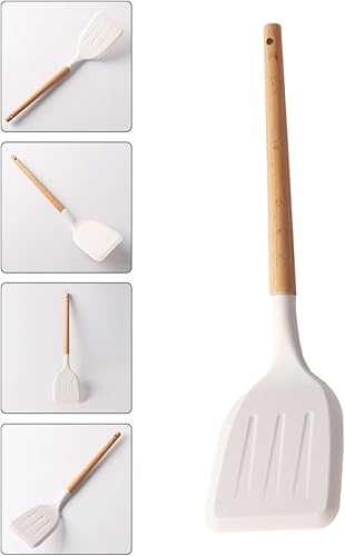 Miniatura 8 de Espátula de silicona antiadherente con mango de madera, girador de cocina de 13.77 pulgadas para agitar, girar, freír, uso doméstico y restaurante