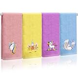 Mindsoft 4 Pcs Unicorn Hand Towels 14 x 29 Inch Cotton Colorful Embroidered Unicorn Rainbow Bathroom Decorative Bath Towels Absorbent for Home Drying Cleaning Cooking Gift
