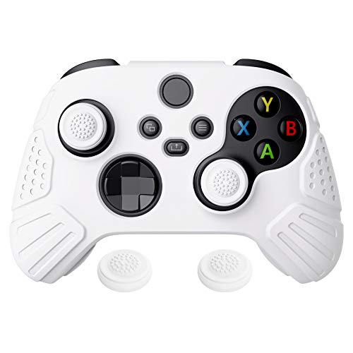 eXtremeRate PlayVital Hülle für Xbox Series S/X,Case Anti-Rutsche Schutzhülle Griffe Skin aus weichem Gummi,2 Stück Weiße Stick Aufsätze für Xbox Series S/X Controller(Guardian Edition,Weiß)