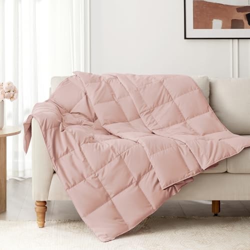 Image of Peace nest Down Throw Blankets for Couch 50x70” Down Blanket for Indoor and Outdoor use Small Soft Lightweight Throw Blanket Pink