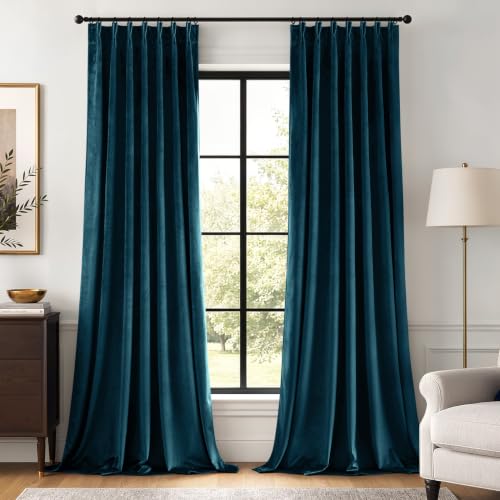 Image of MIULEE Peacock Blue Velvet Curtains 84 inches Long, Pinch Pleated Blackout Drapes with Hooks, Thermal Insulated Pinch Pleat Panels for Bedroom Living Room, 2 Panels