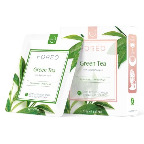 FOREO Green Tea UFO Activated Facial Mask for Blemish-Prone Oily Skin, 6 pack, Purifying, Antioxidant, Moisturizing, Green Tea & Ulmus Extract, Cruelty-Free, Clean Formula, Compatible with UFO 2 & UFO